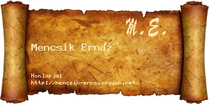 Mencsik Ernő névjegykártya